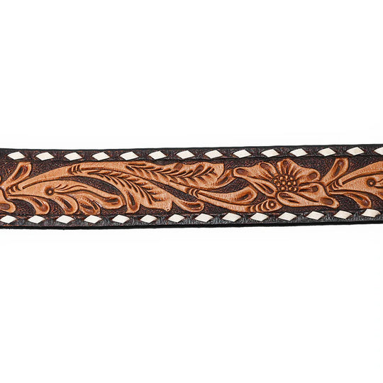 American Darling - Oakley Two-Tone Tooled Leather Belt With Whipstitch Edge And Matching Buckle