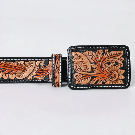 American Darling - Tatum Icy Turquoise Navajo Beaded Western Belt With Tooled Leather Buckle