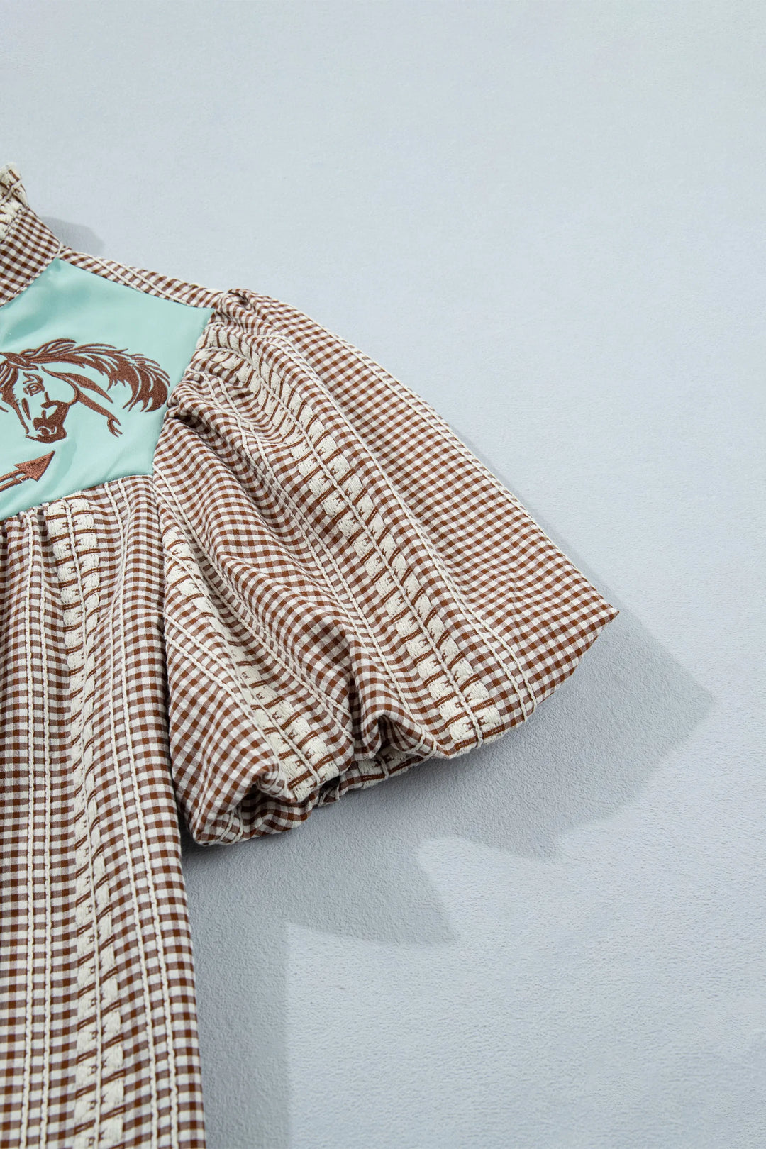 Buffalo Belle - Beige Pony Gigham Yoke Blouse