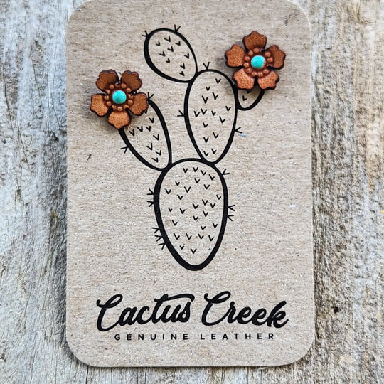Cactus Creek - Western Rose Tooled Leather Earrings