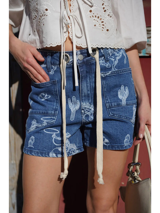Buffalo Belle - Western Print Denim Shorts