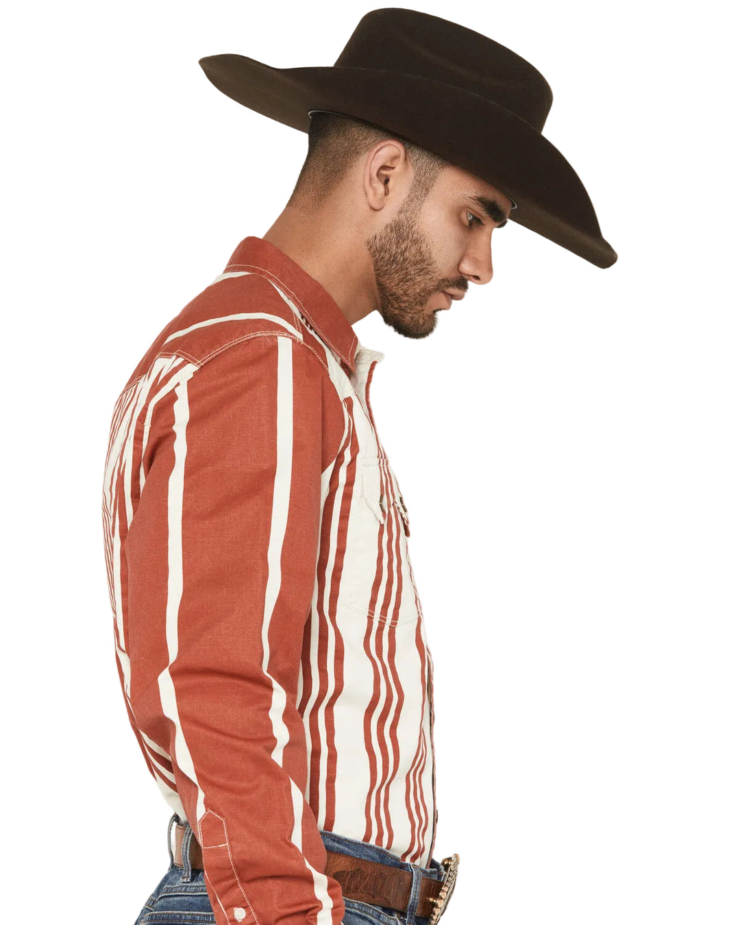 Kimes Ranch - Men's Bandit Striped Long Sleeve Pearl Snap Western Shirt Brick Red