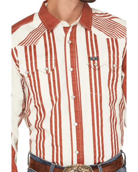 Kimes Ranch - Men's Bandit Striped Long Sleeve Pearl Snap Western Shirt Brick Red