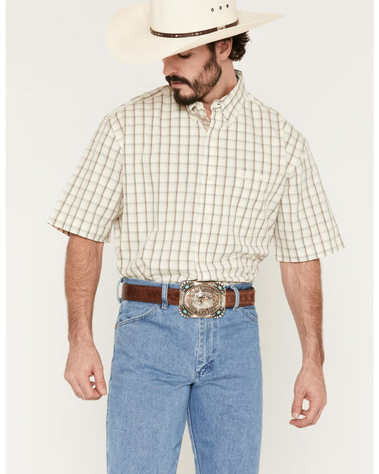 Wrangler - Mens Tan Plaid S/S Arena Shirt