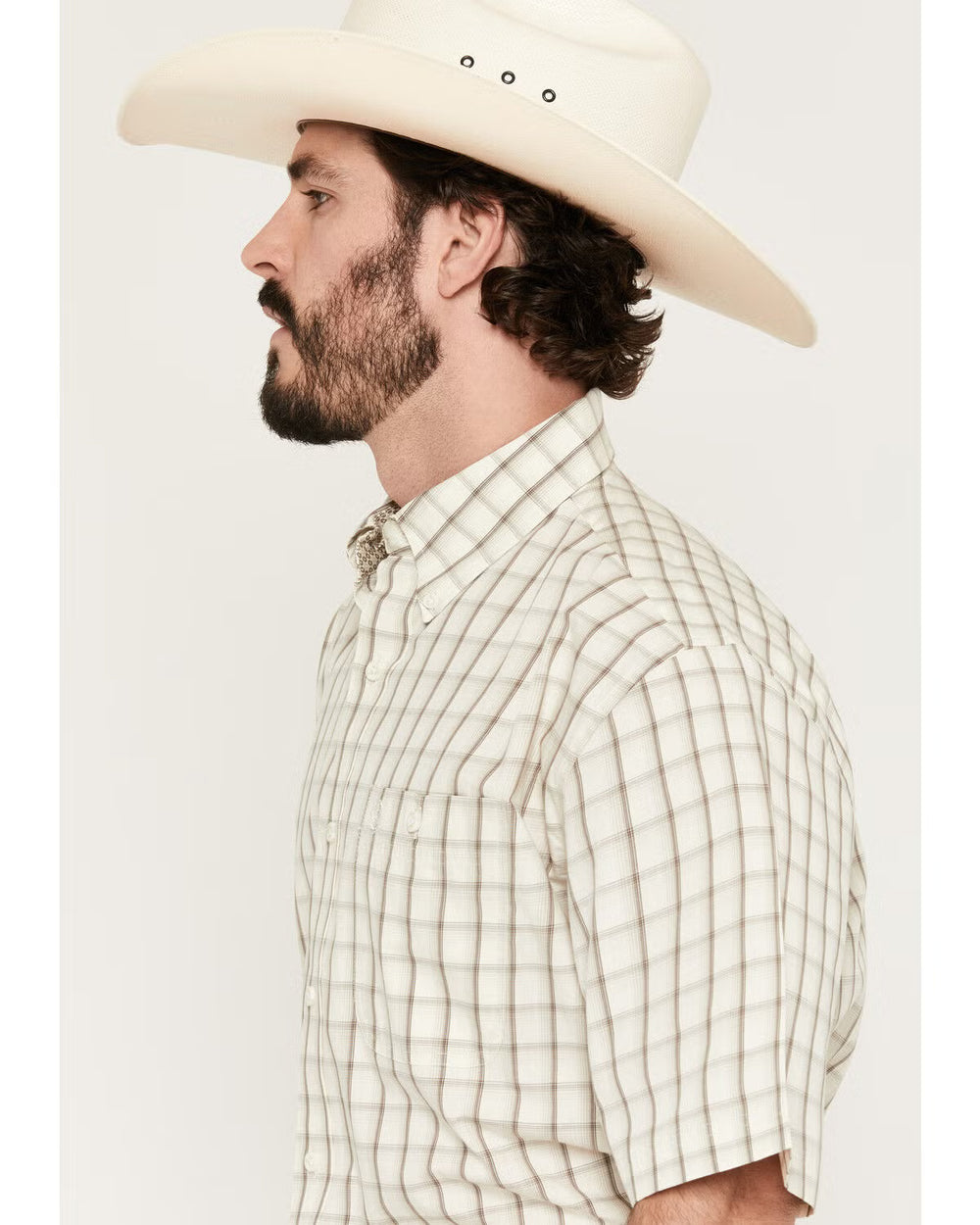 Wrangler - Mens Tan Plaid S/S Arena Shirt