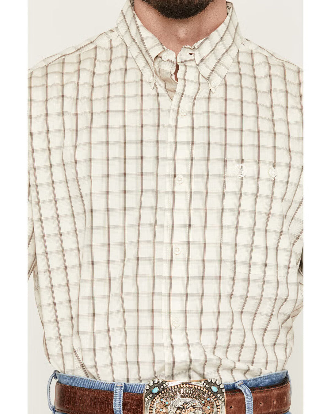 Wrangler - Mens Tan Plaid S/S Arena Shirt