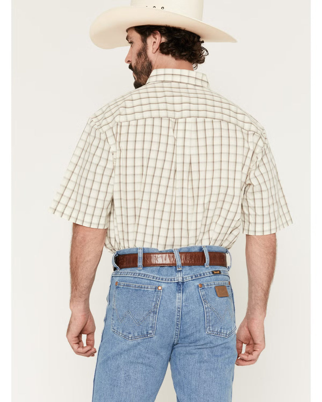 Wrangler - Mens Tan Plaid S/S Arena Shirt