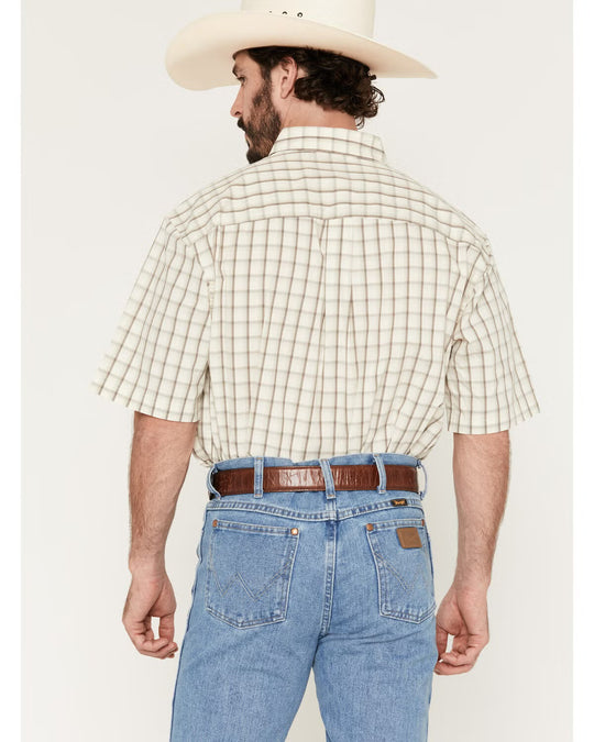 Wrangler - Mens Tan Plaid S/S Arena Shirt