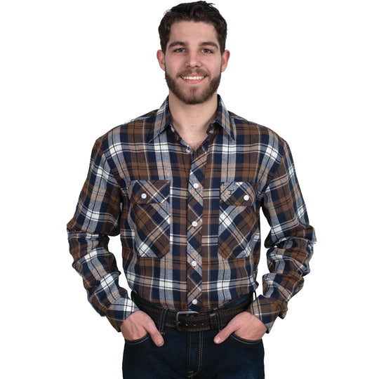 Just Country - Mens Brown/ Navy Evan Flannel