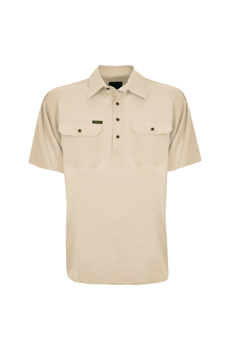 Hard Slog - Men's 1/2 Placket Light Cotton S/S Shirt Stone