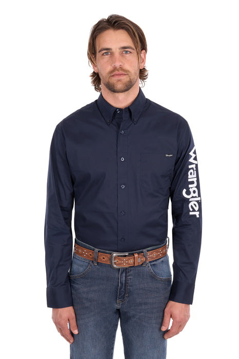 Wrangler - Mens Navy Flex Logo 1PKT Long Sleeve Shirt