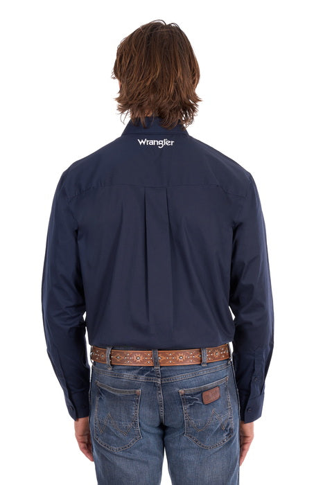 Wrangler - Mens Navy Flex Logo 1PKT Long Sleeve Shirt