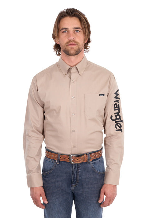 Wrangler - Mens Flex Logo 1PKT Long Sleeve Shirt Sand