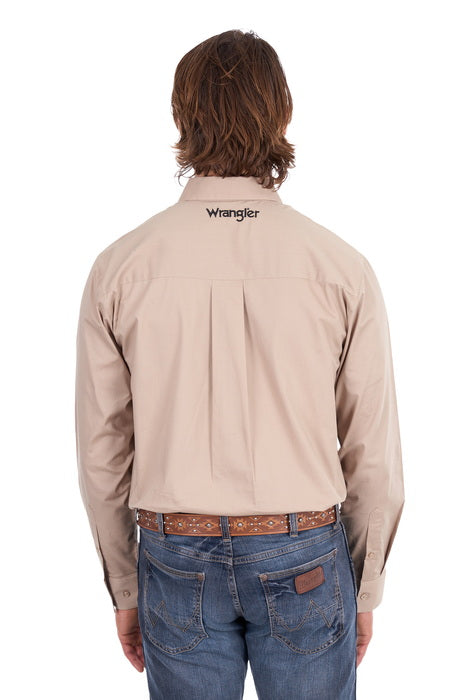 Wrangler - Mens Flex Logo 1PKT Long Sleeve Shirt Sand