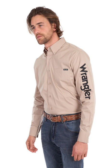 Wrangler - Mens Flex Logo 1PKT Long Sleeve Shirt Sand