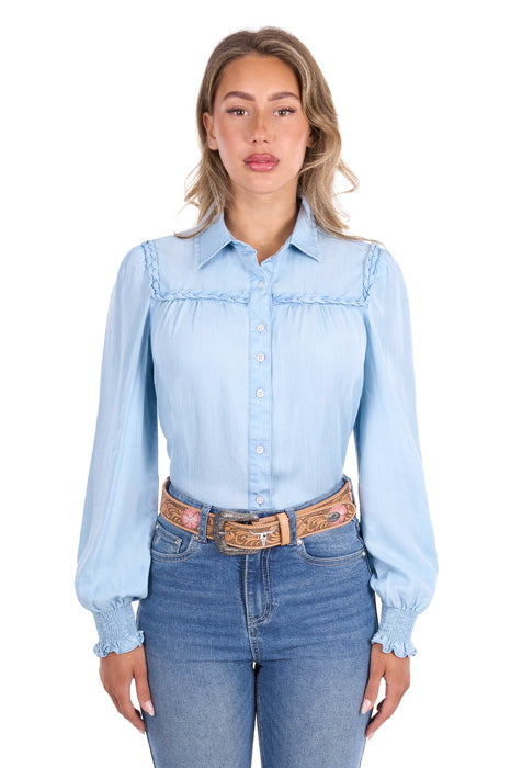 Pure Western - Womens Daniela Light Wash Denim LS Shirt