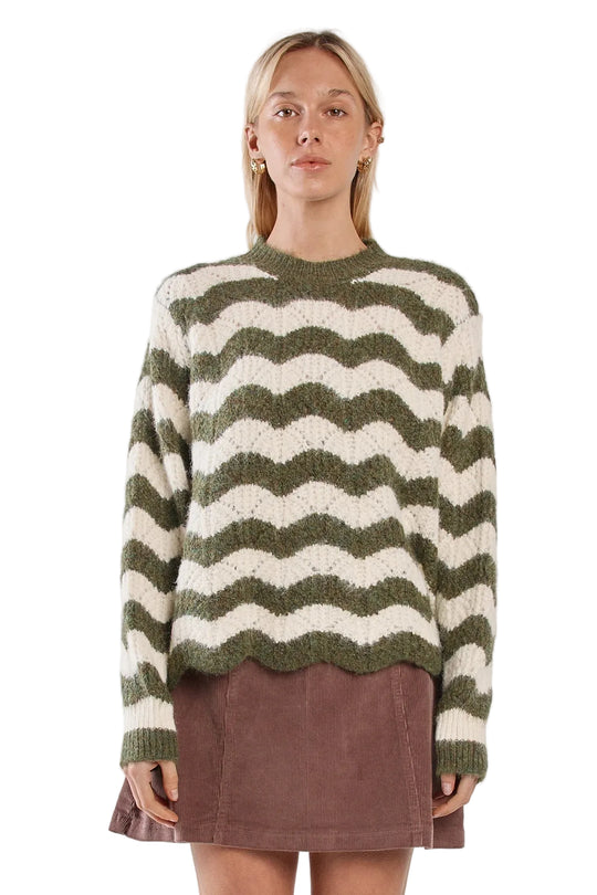 Buffalo Belle - Women's Nikkita Wavy Stripe Knit Cream/Olive