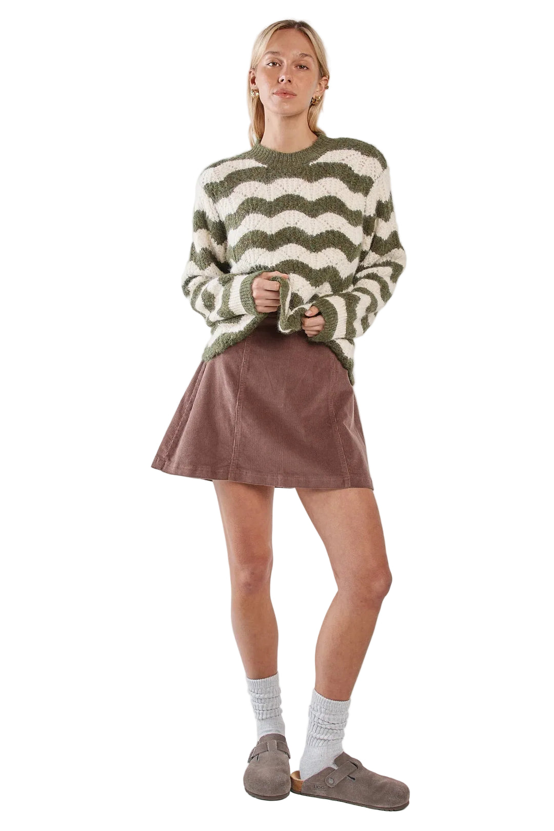 Buffalo Belle - Women's Nikkita Wavy Stripe Knit Cream/Olive