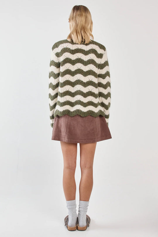 Buffalo Belle - Women's Nikkita Wavy Stripe Knit Cream/Olive