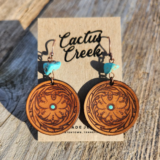 Cactus Creek - Emery Tooled Leather Earrings