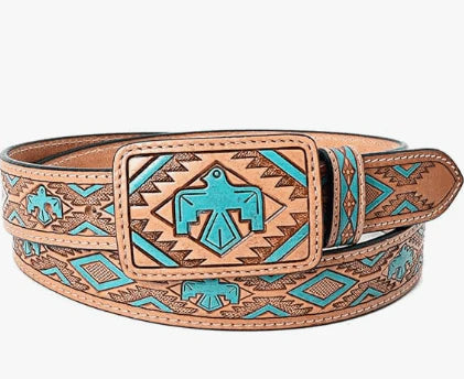 American Darling - Dakota Thunderbird Hand Tooled & Painted Leather Belt