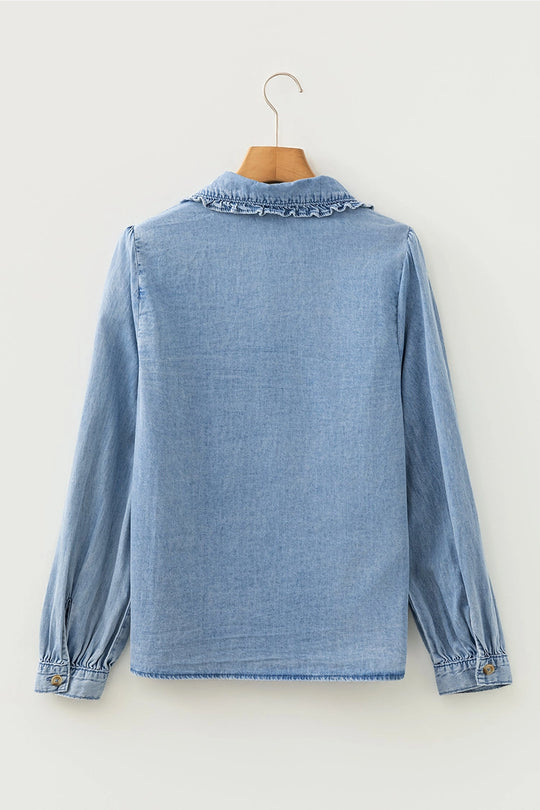 Buffalo Belle - Women's Denim Ruffle Peter Pan Collar Shirt