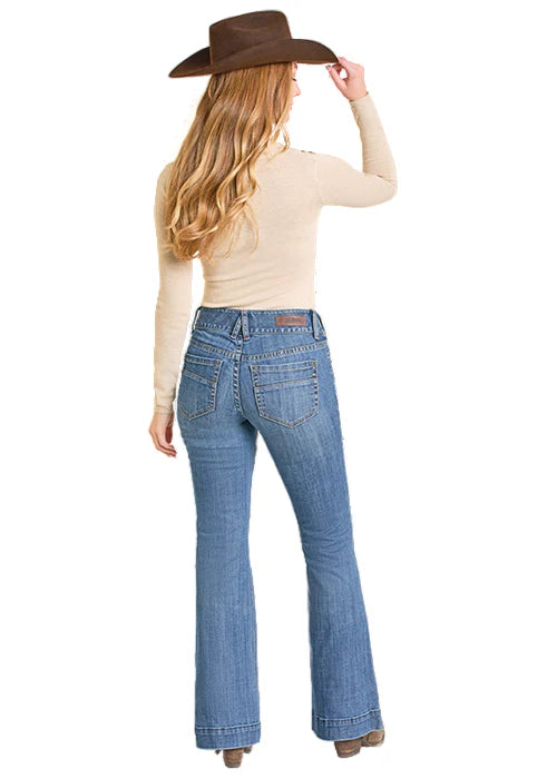 Rock & Roll - Womens Double Button Light Wash Trouser Jeans