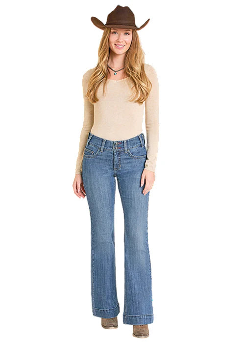 Rock & Roll - Womens Double Button Light Wash Trouser Jeans
