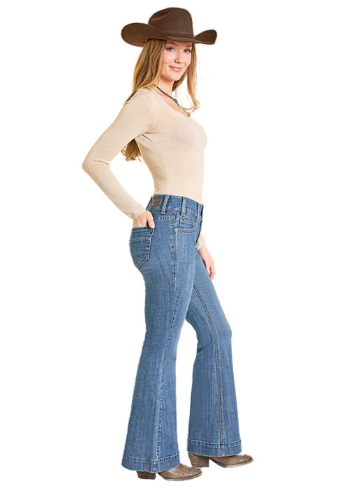 Rock & Roll - Womens Double Button Light Wash Trouser Jeans