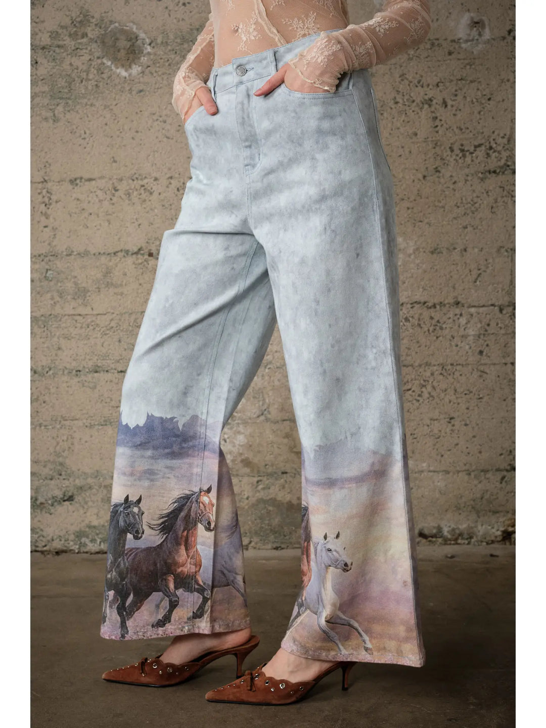 Buffalo Belle - Western Horse Print Wide Leg Jeans