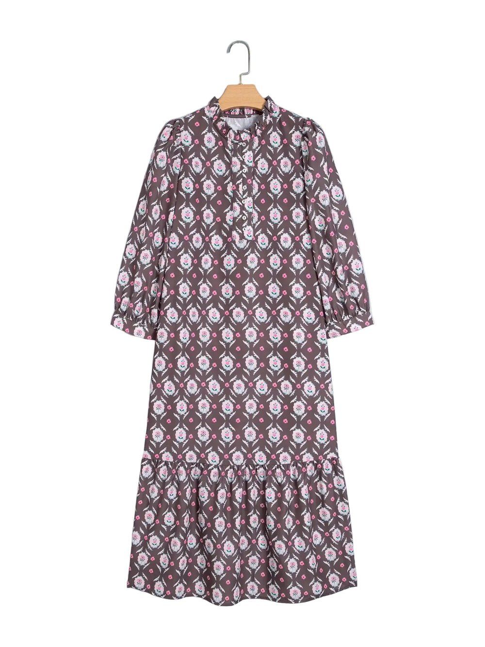 Buffalo Belle - Womens Floral Button Front Ruffle Hem Midi Dress