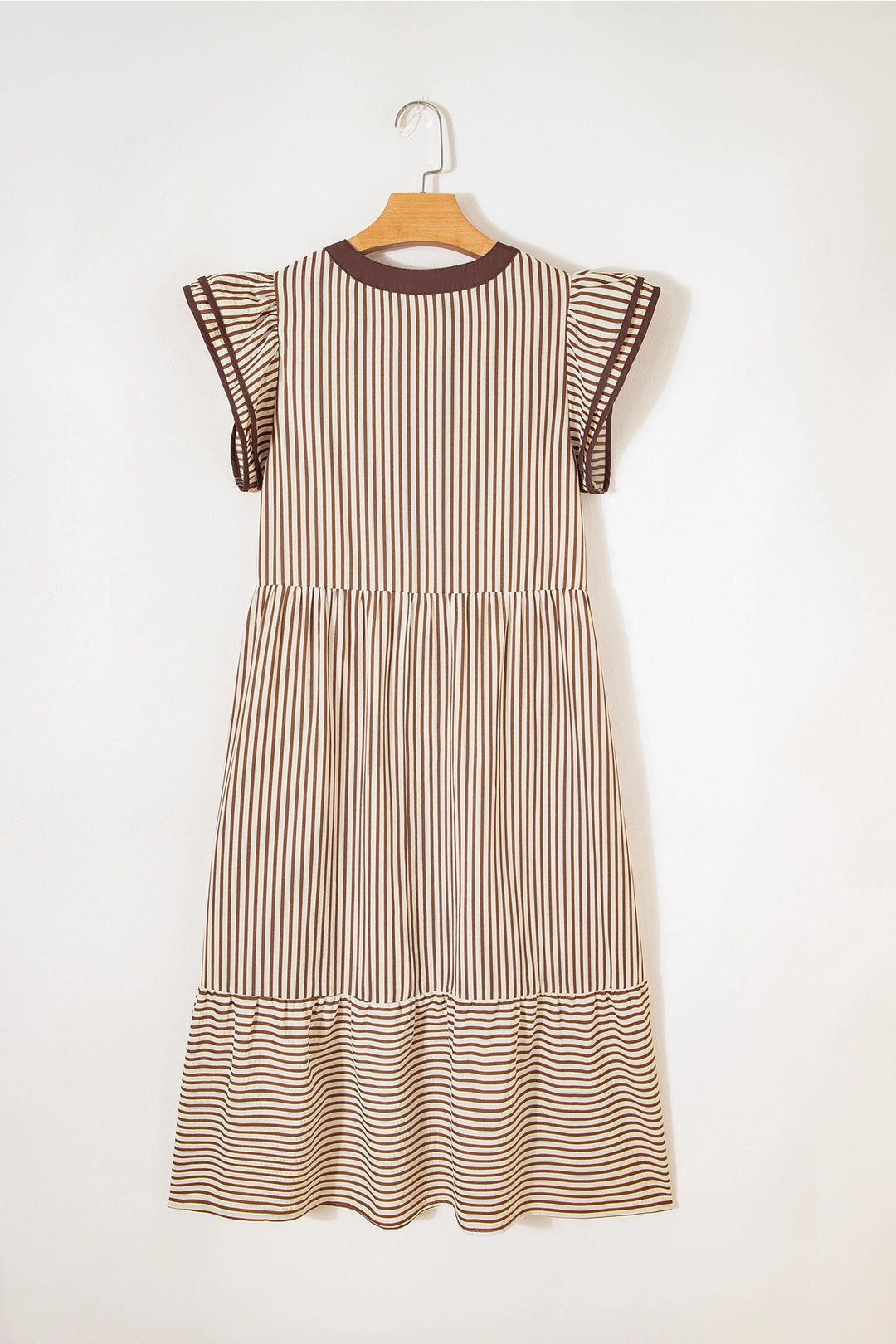 Buffalo Belle - Women's Stripe Ruffle Short Sleeve V-Neck Midi Dress