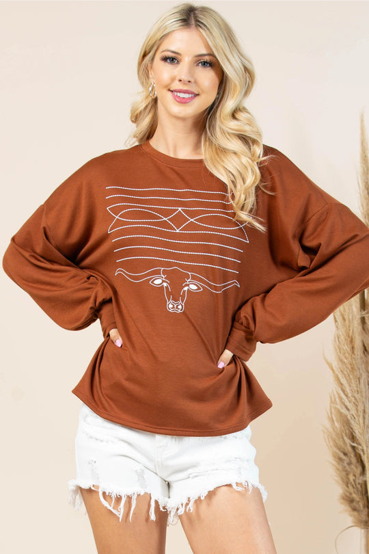 Buffalo Belle - Womens Lilly Longhorn Graphic Sweater