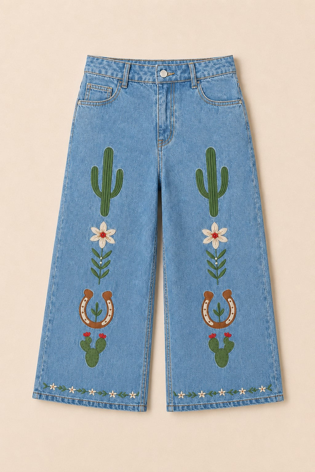 Buffalo Belle - Womens Wide Leg Embroidered Denim Pants