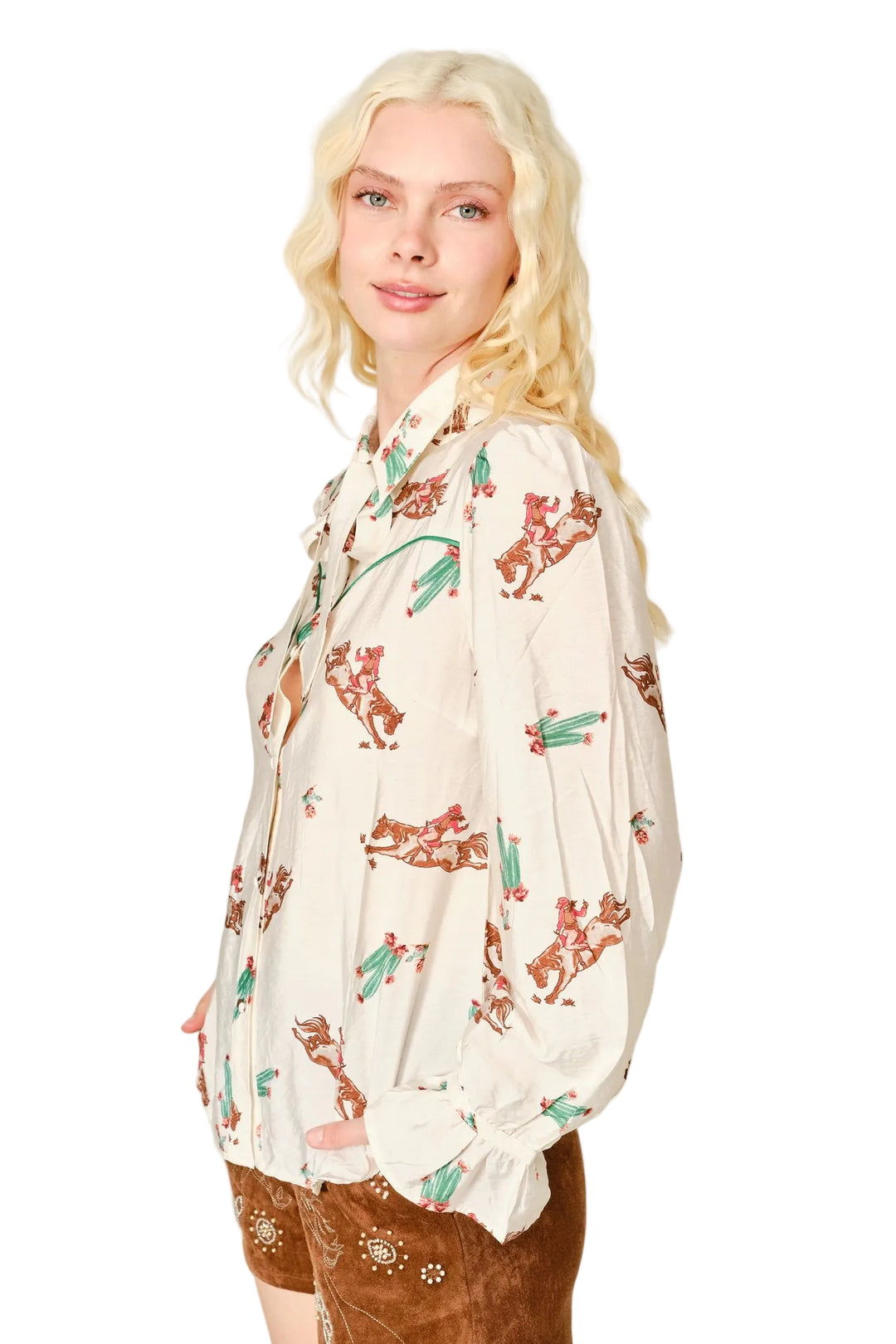 Buffalo Belle - Women's Western Print Neck Tie Blouse