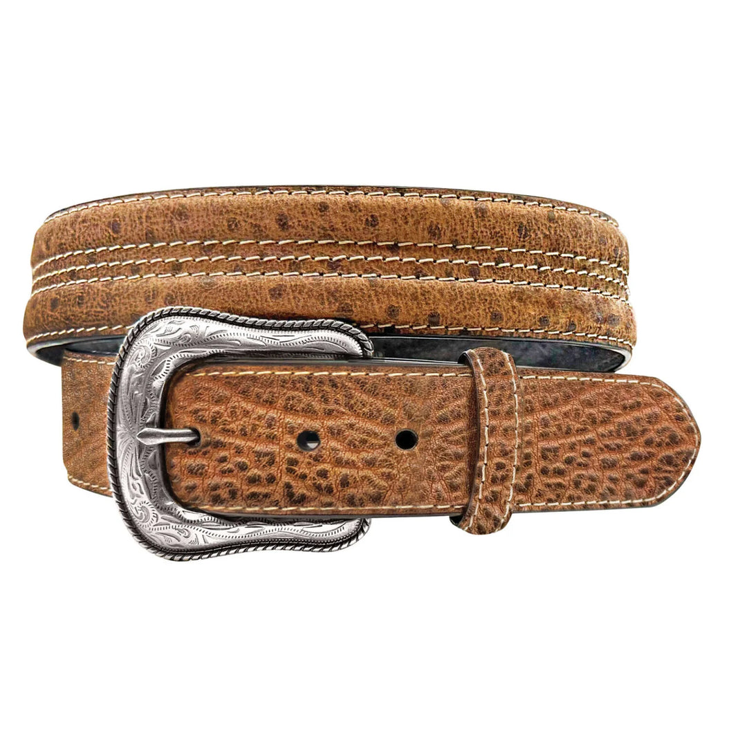 Roper - Men's Brown Ostrich Print Genuine Leather Belt