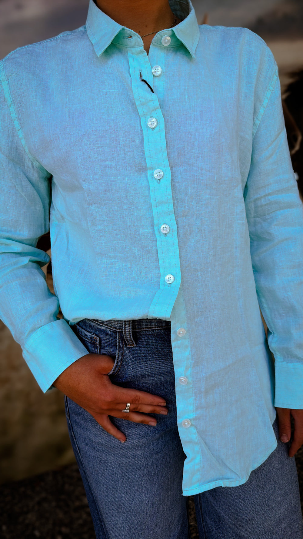Ritemate - Womens Long Sleeve Linen Blouse - Limpet Shell