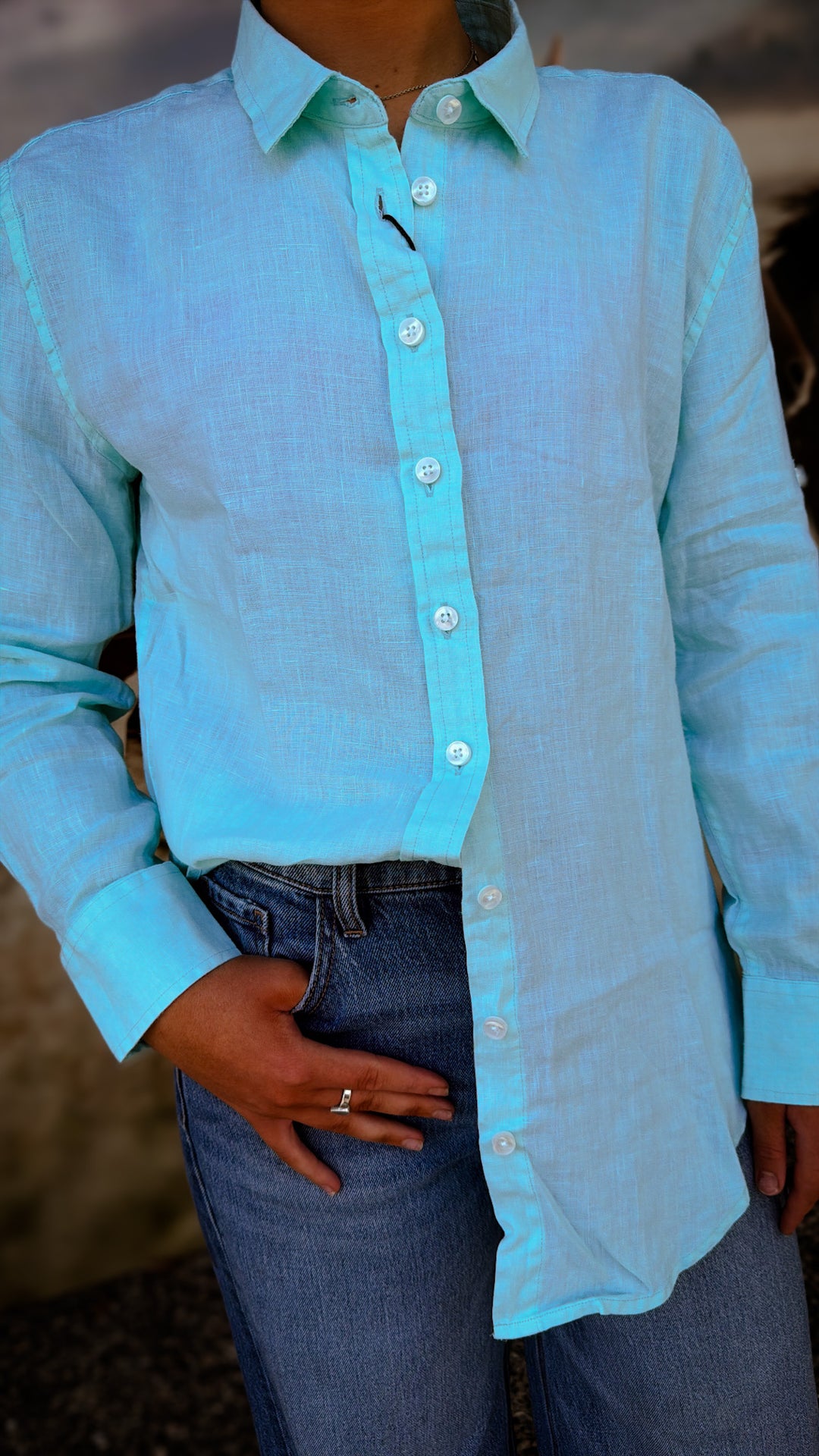 Ritemate - Womens Long Sleeve Linen Blouse - Limpet Shell