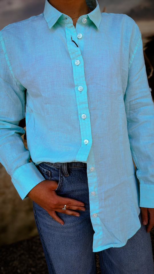Ritemate - Womens Long Sleeve Linen Blouse - Limpet Shell