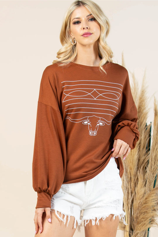 Buffalo Belle - Womens Lilly Longhorn Graphic Sweater