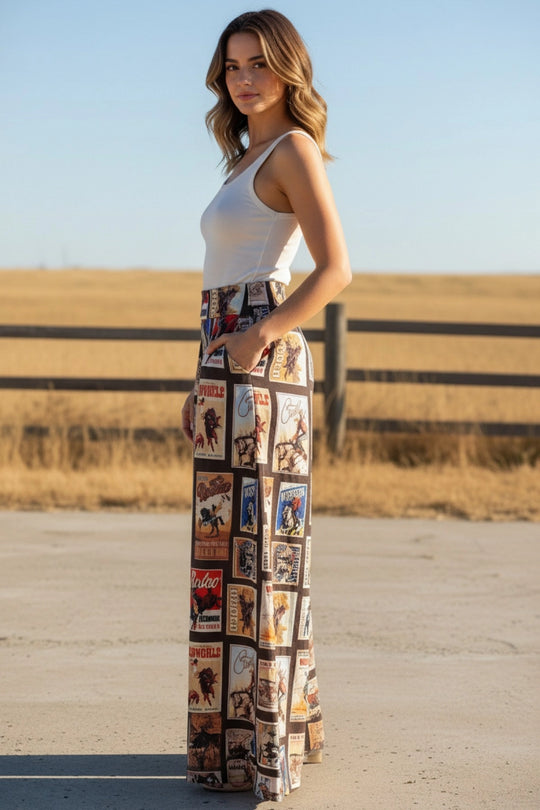 Buffalo Belle - Womens Indira Cowboy Rodeo Print Pants