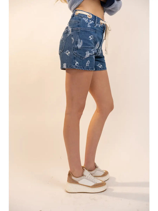 Buffalo Belle - Western Print Denim Shorts