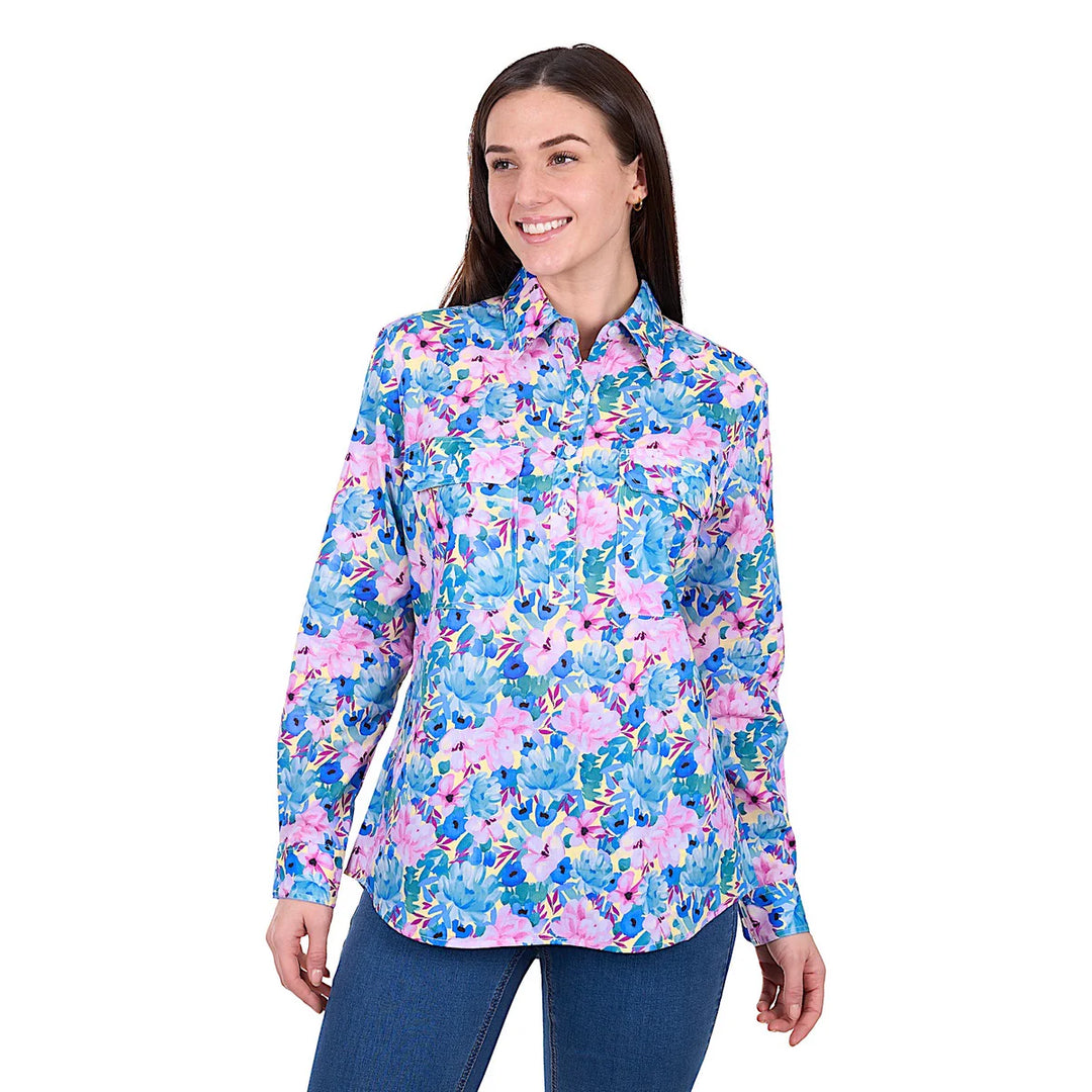 Hard Slog - Women's Trixie 1/2 Placket Shirt - Blue/Multi