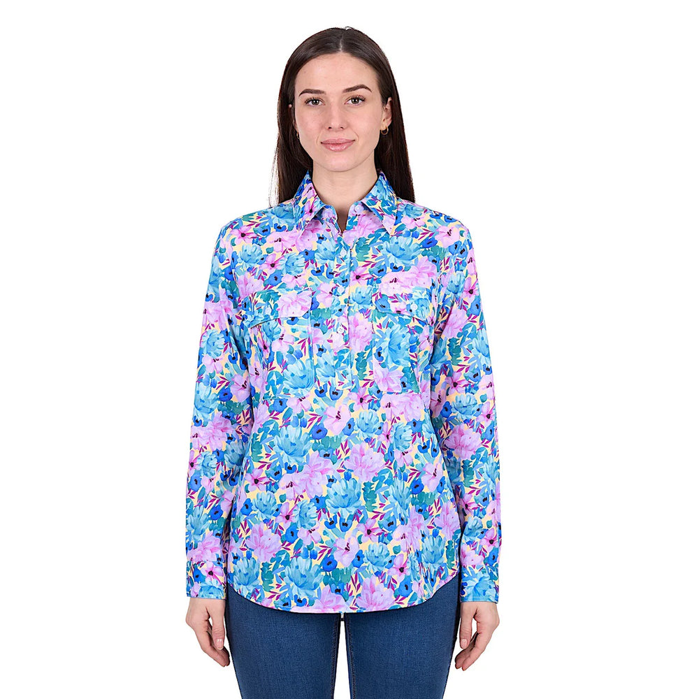 Hard Slog - Women's Trixie 1/2 Placket Shirt - Blue/Multi