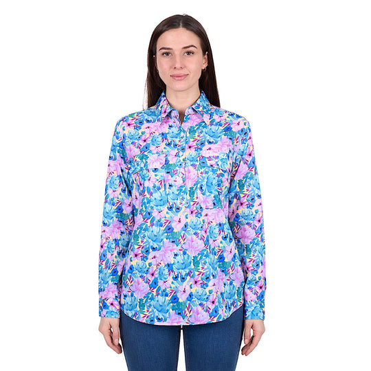 Hard Slog - Women's Trixie 1/2 Placket Shirt - Blue/Multi
