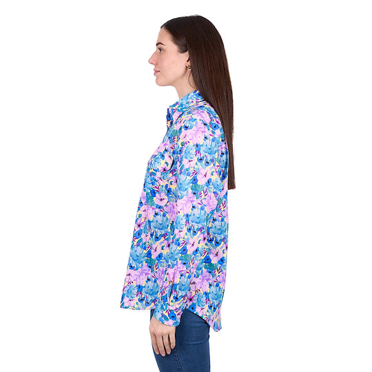 Hard Slog - Women's Trixie 1/2 Placket Shirt - Blue/Multi