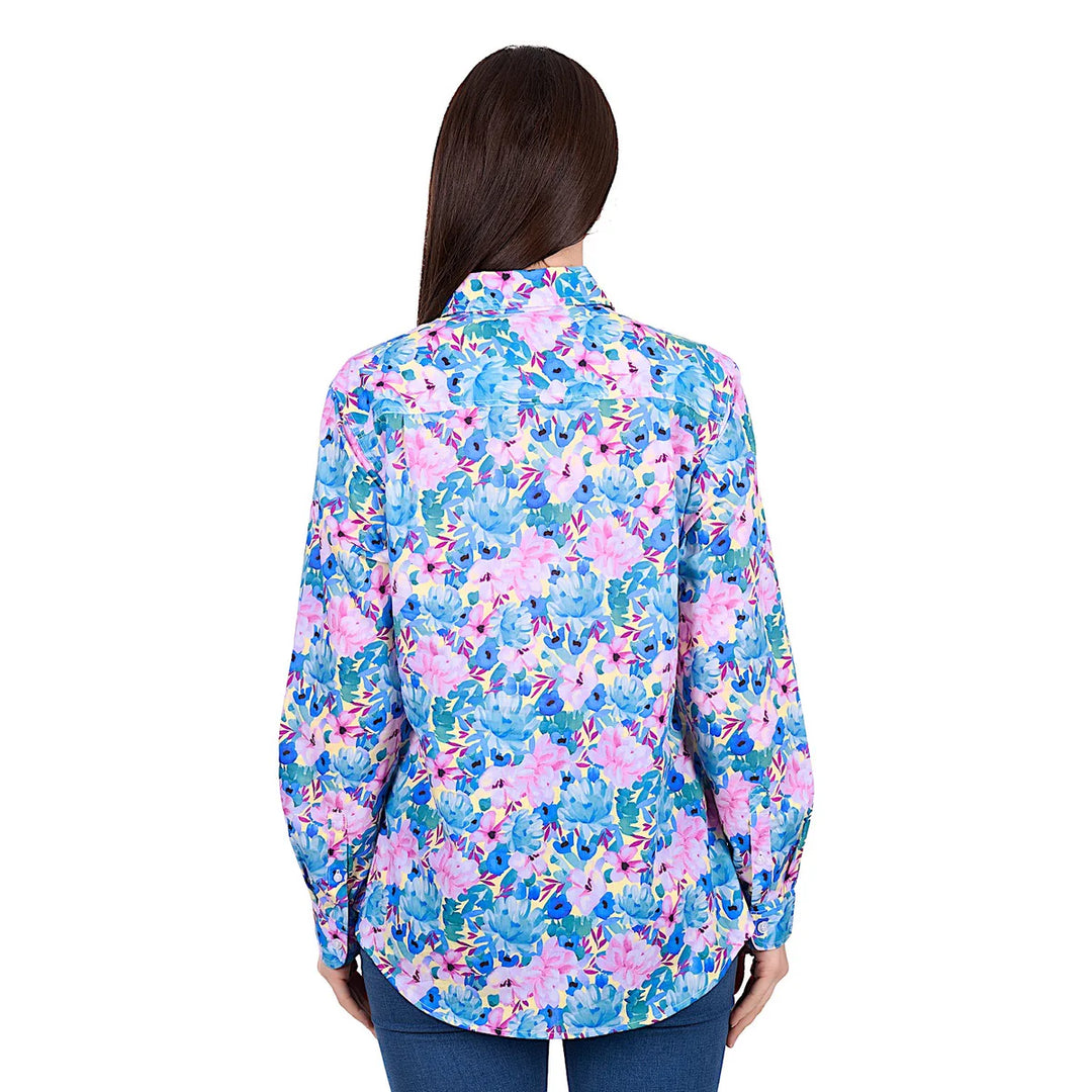 Hard Slog - Women's Trixie 1/2 Placket Shirt - Blue/Multi