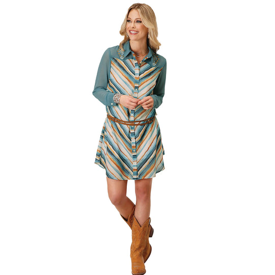 Roper- Womens Teal Aztec Shirt Dress