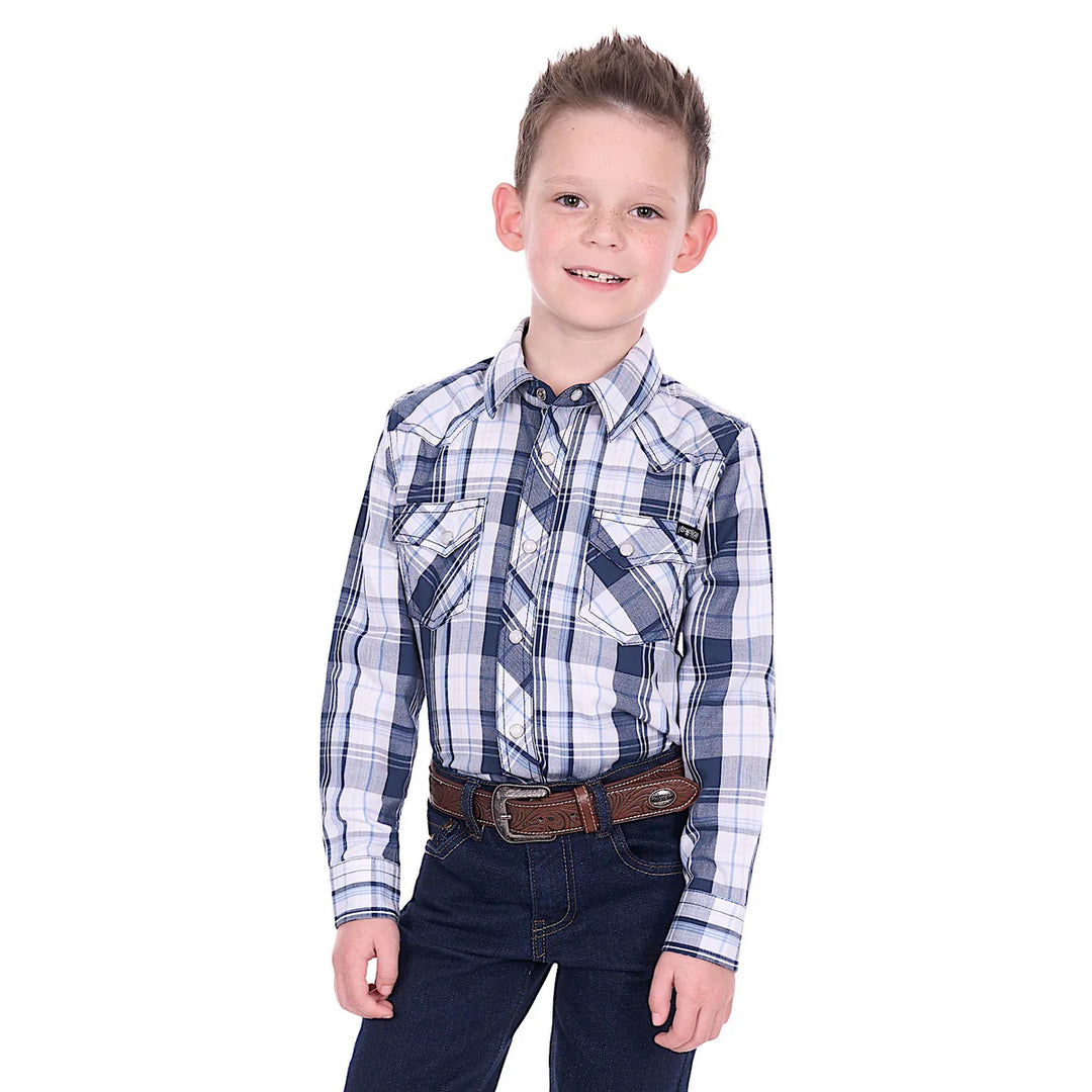 Pure Western - Boys Billy Navy Check Arena Shirt