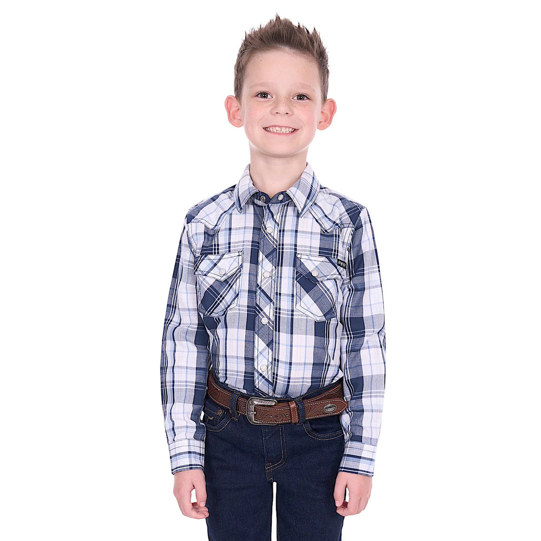 Pure Western - Boys Billy Navy Check Arena Shirt